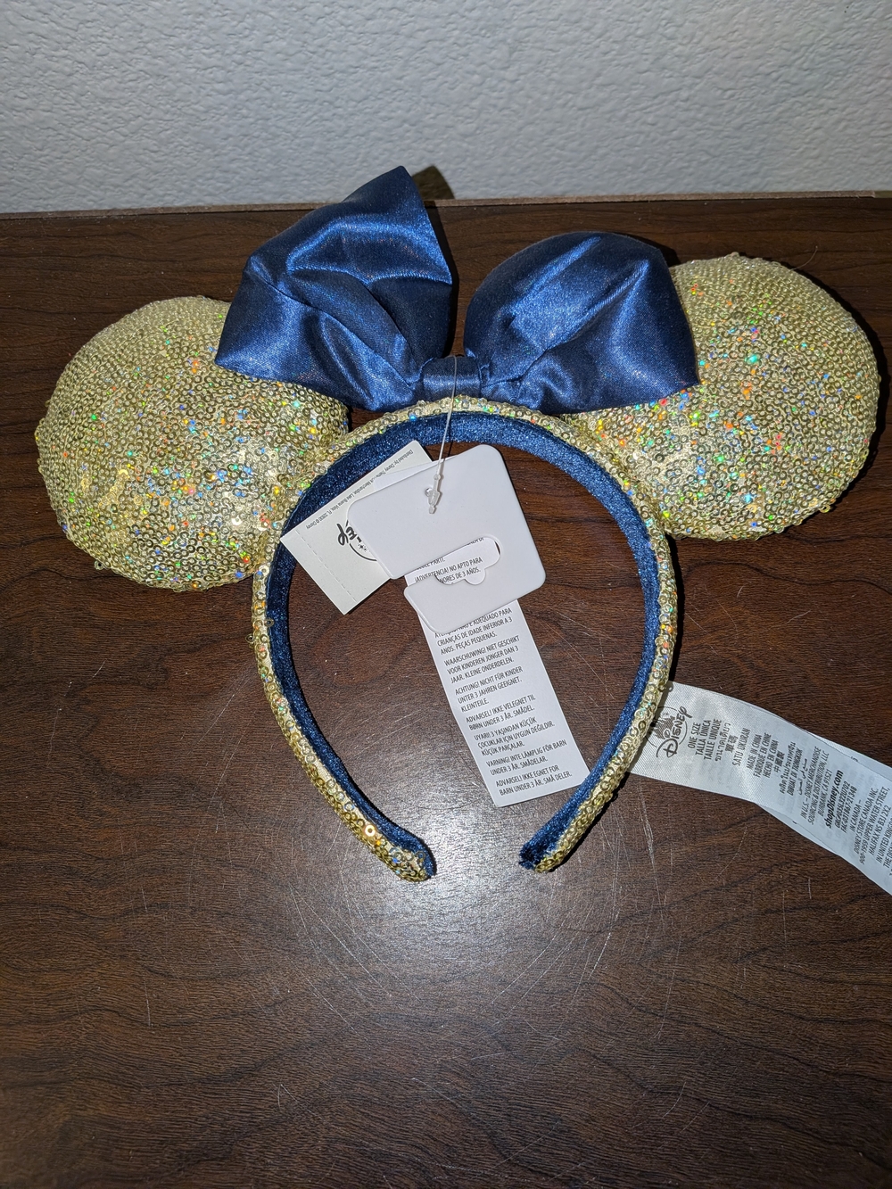 Disney 50th Anniversary Blue And Gold Sequin Minnie Ears